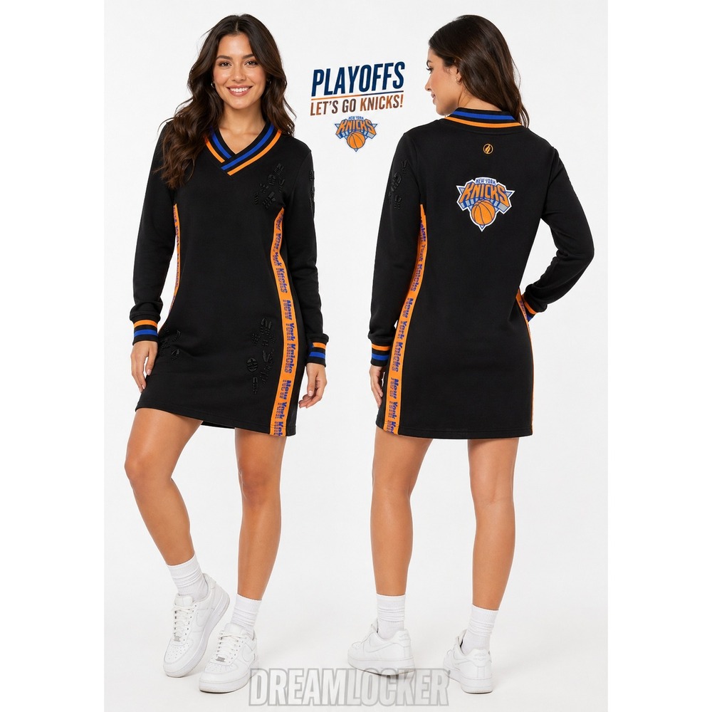 FISLL NY Knicks Sweatshirt Dress Large NBA Playoffs Black Embroidered Logo